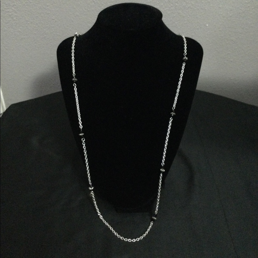 Dainty silver and black bead necklace-costume jewelry